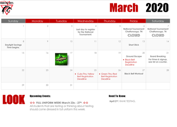 Ray Davis TKD Events Calendar